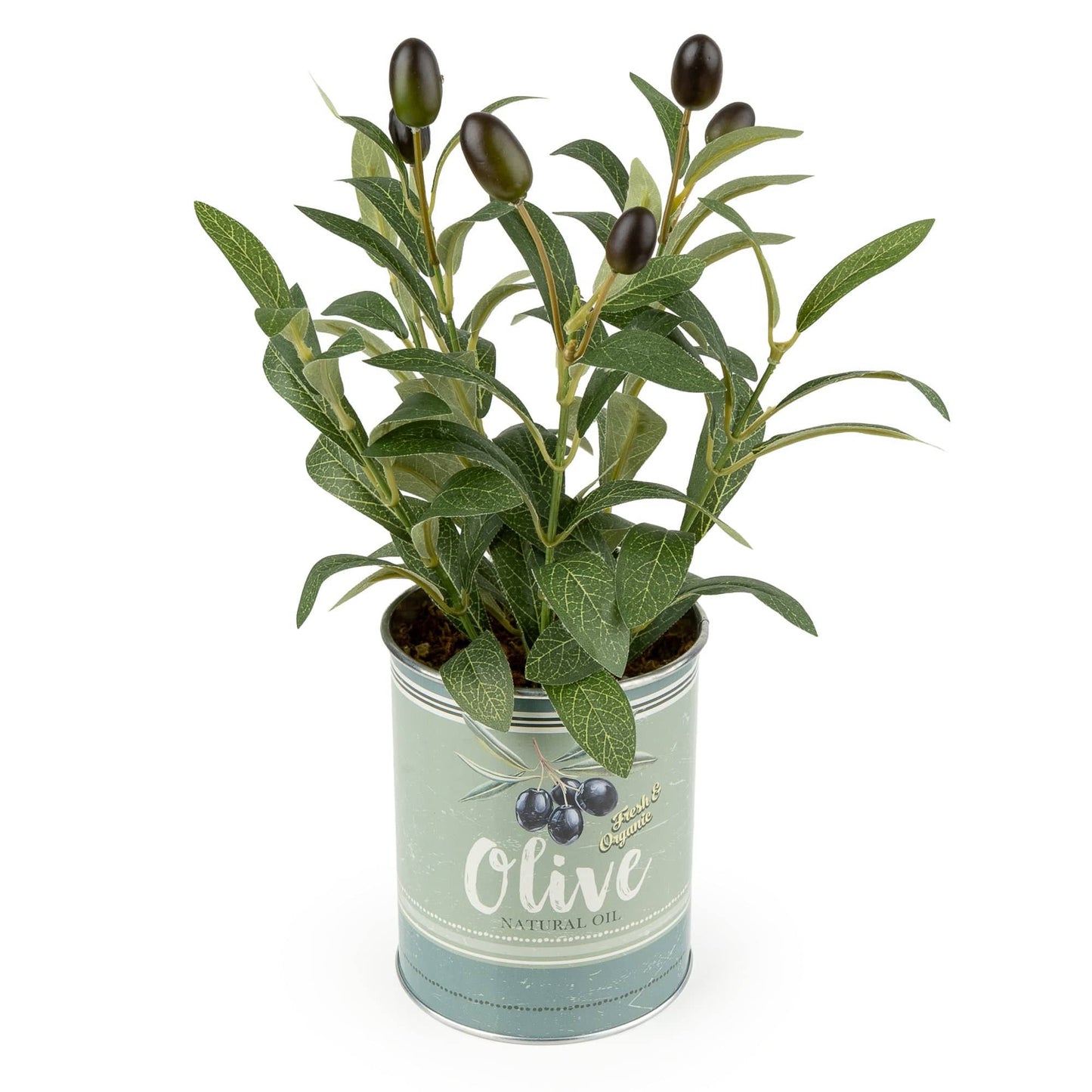 Faux Olive Plant in Tin Pot