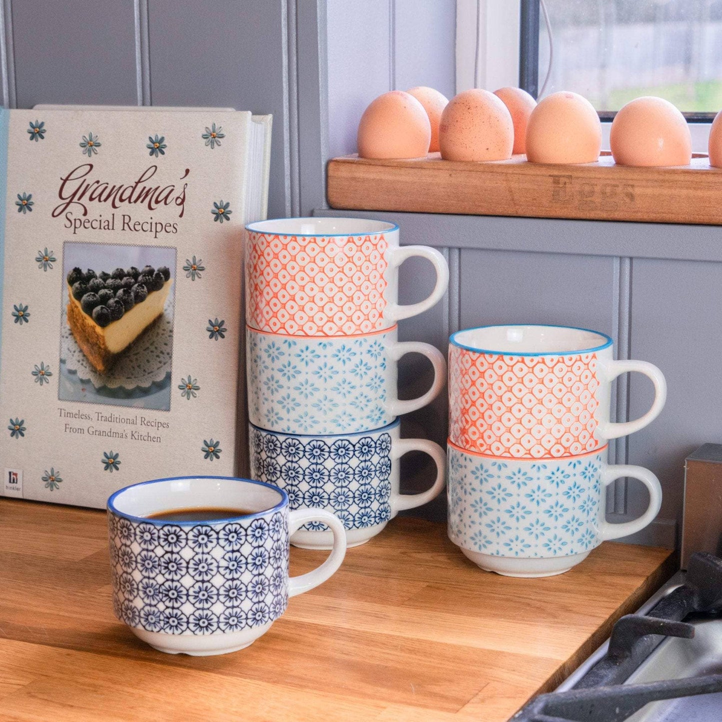 Nicola Spring Patterned Porcelain Stacking Cup - Blue Flower