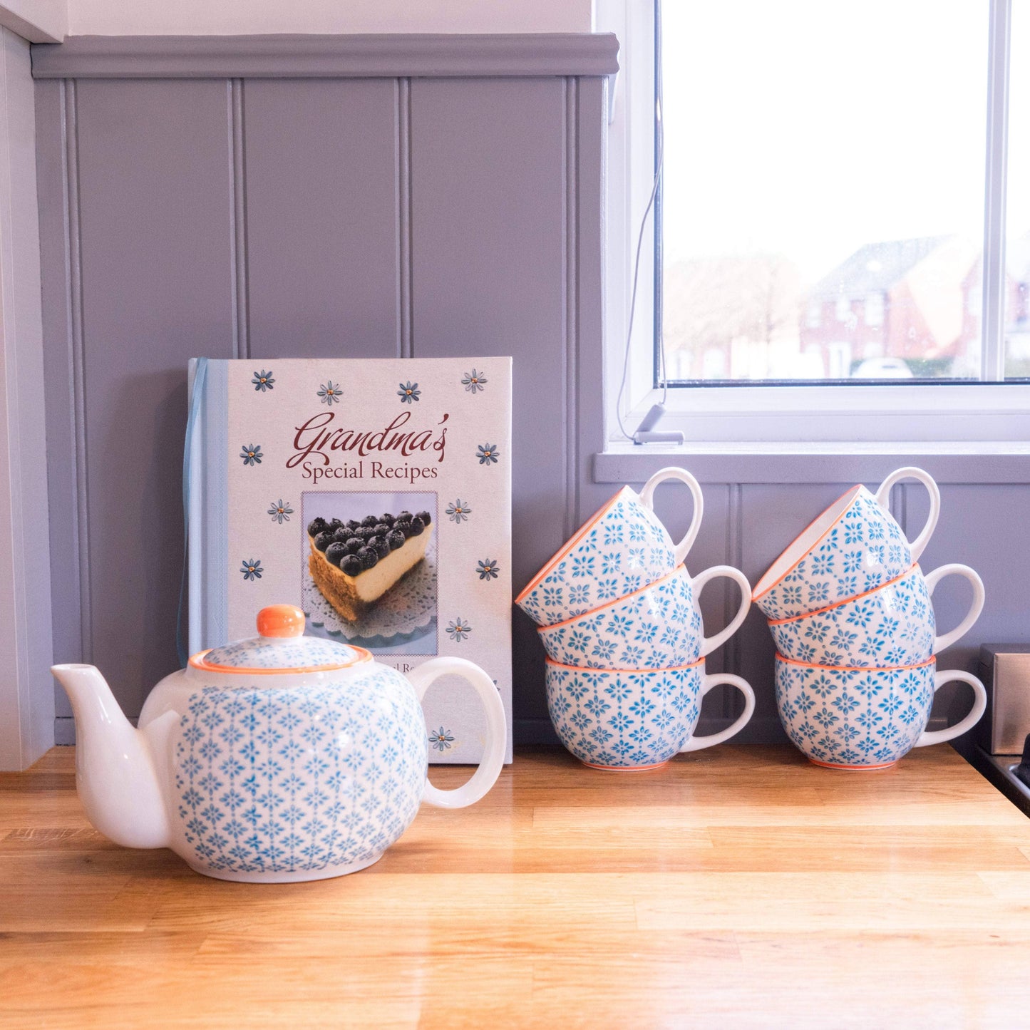 Nicola Spring Patterned Porcelain Teapot - Blue and Orange