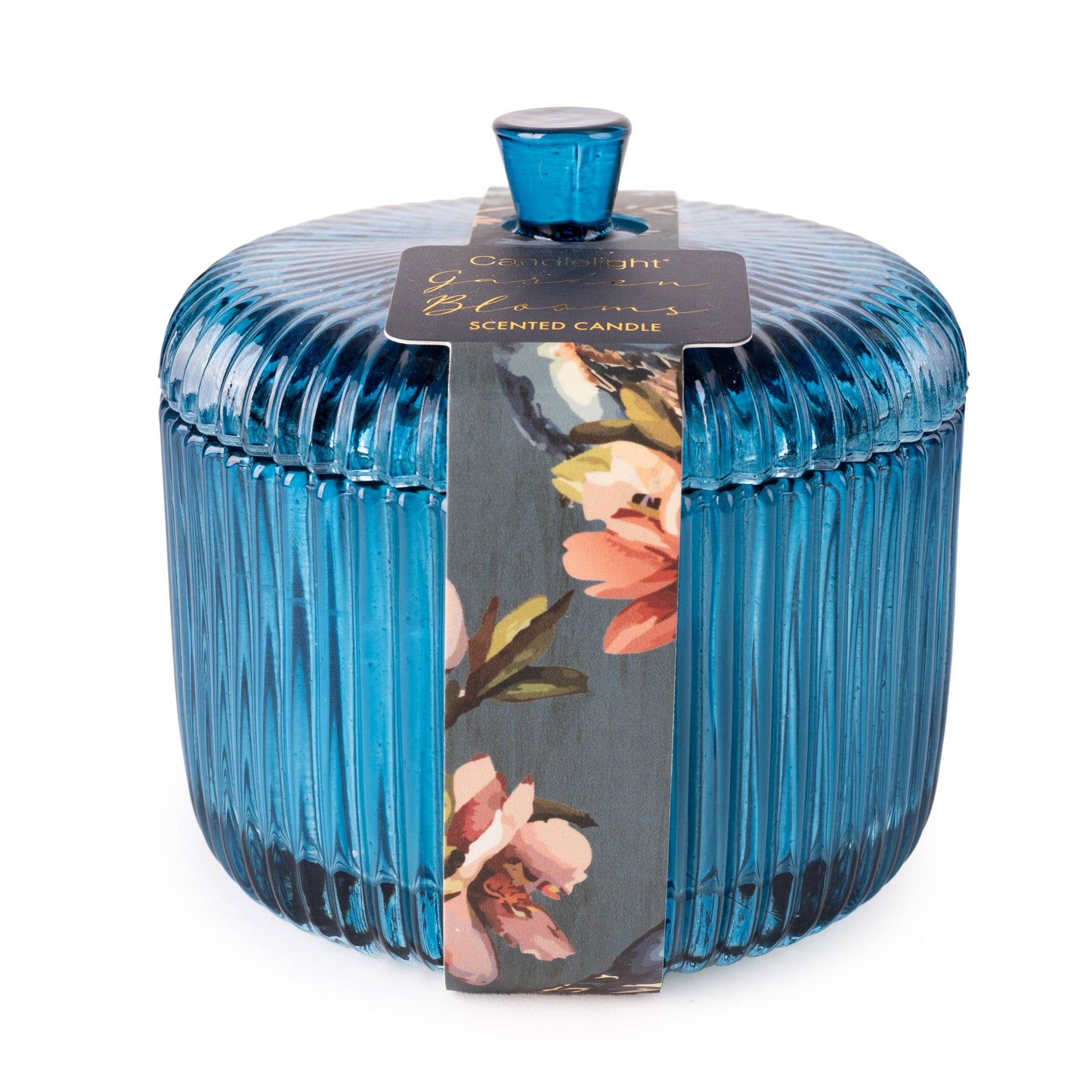 Ridged Glass Jar with Lid - Candle Garden Blue