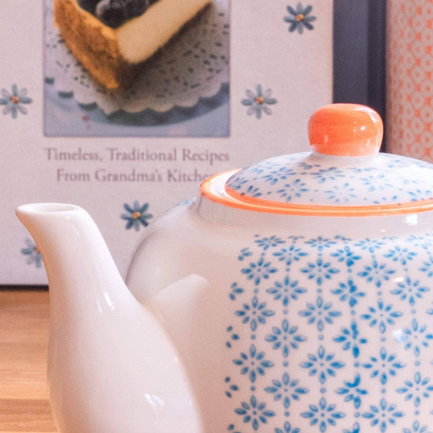 Nicola Spring Patterned Porcelain Teapot - Blue and Orange