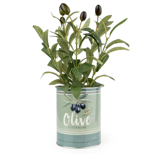 Faux Olive Plant in Tin Pot