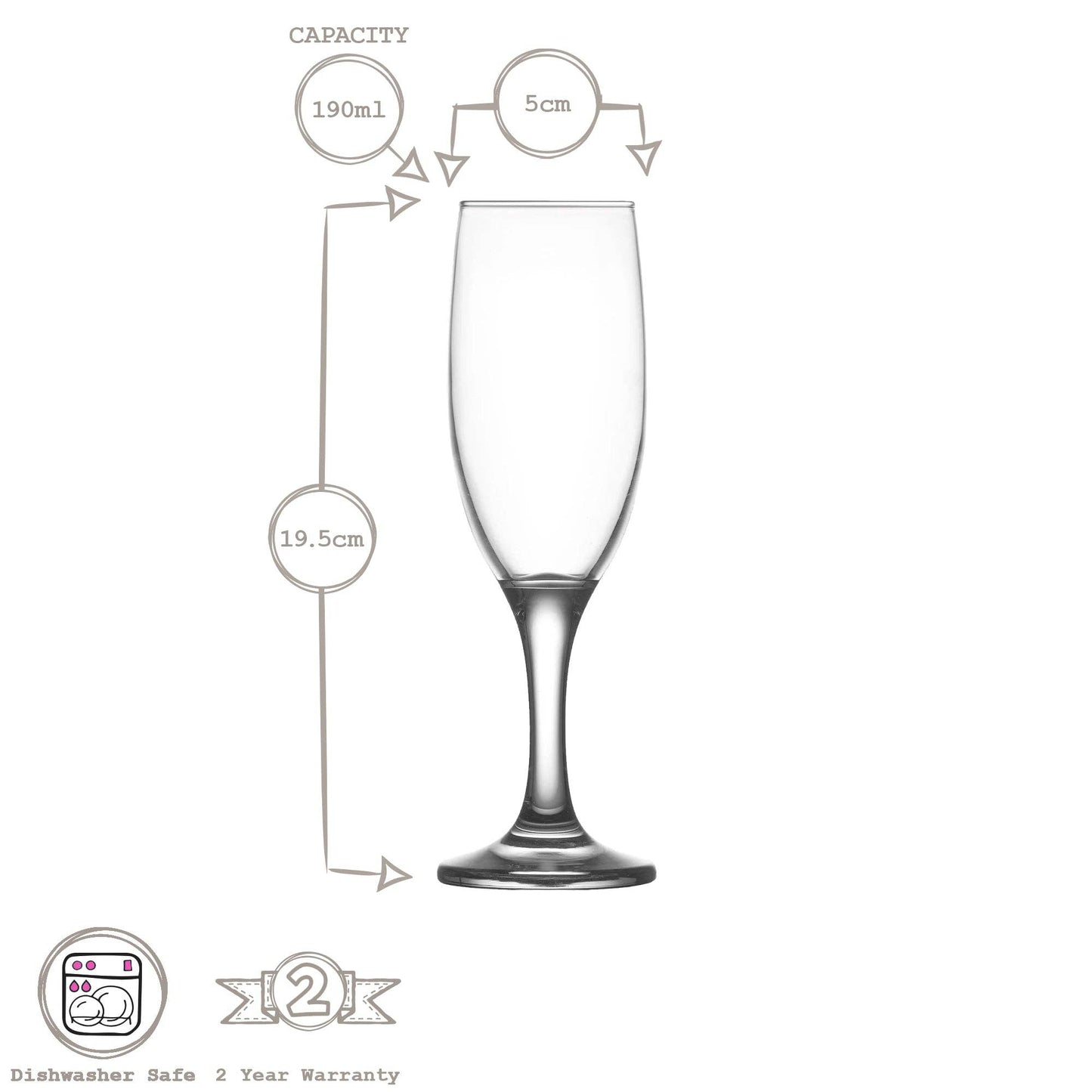 190ml Misket Glass Champagne Flute - Coloured Stem