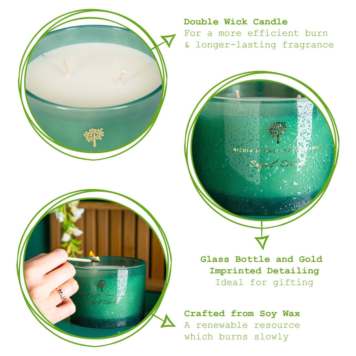 350g Double Wick Sage & Seasalt  Wax Candle Nicola Spring