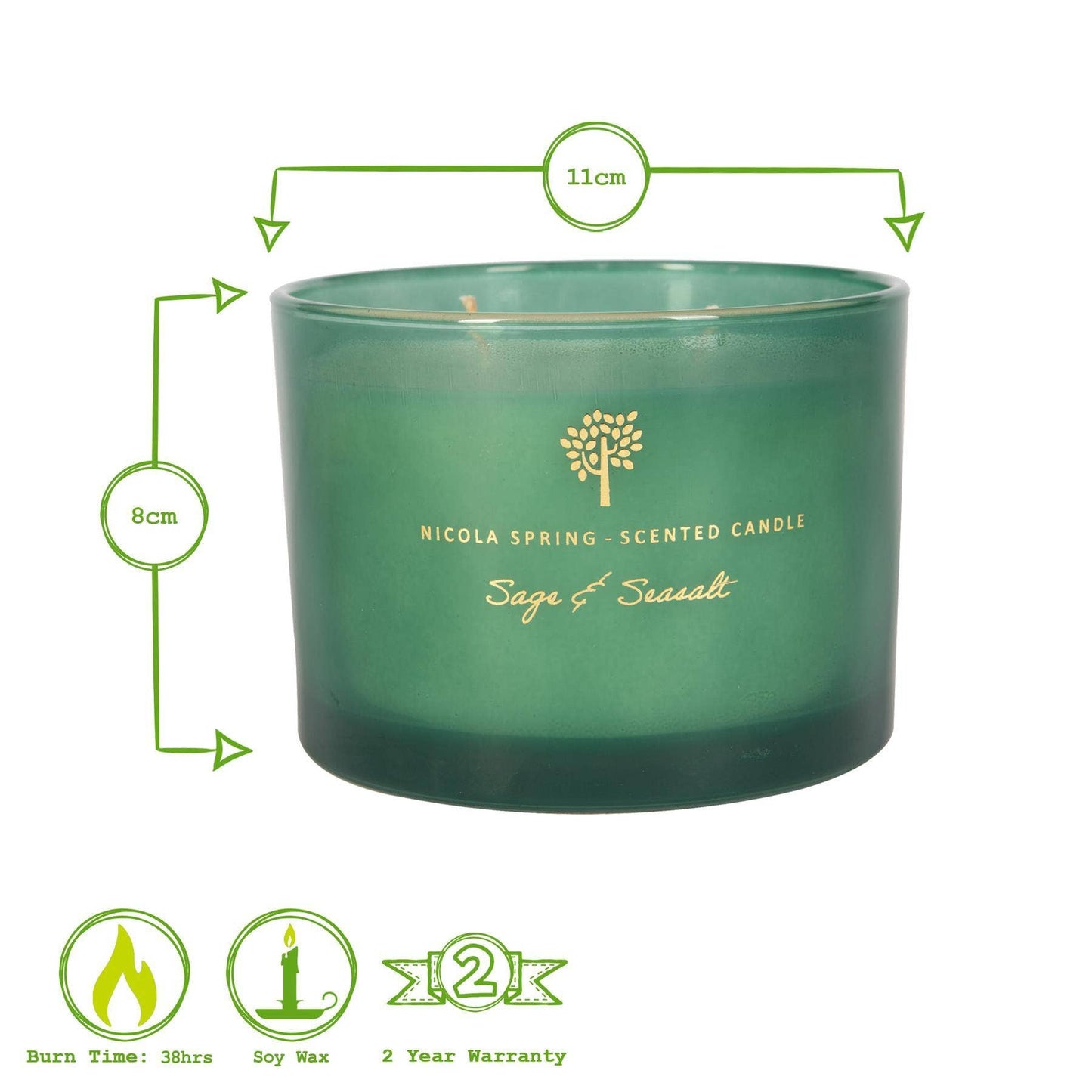 350g Double Wick Sage & Seasalt  Wax Candle Nicola Spring