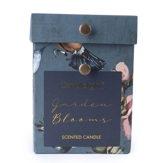 Small Ridged Glass Candle - Garden Blooms Blue