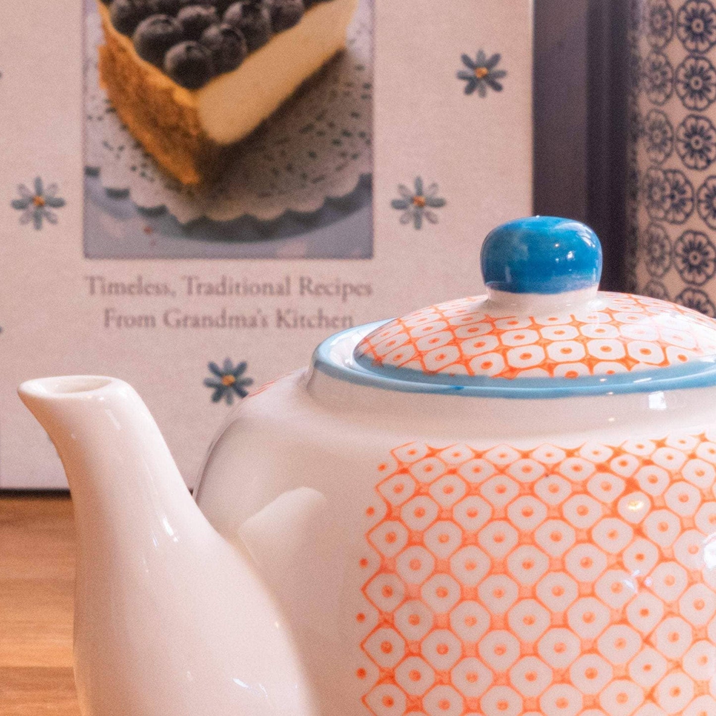 Nicola Spring Patterned Porcelain Teapot - Orange