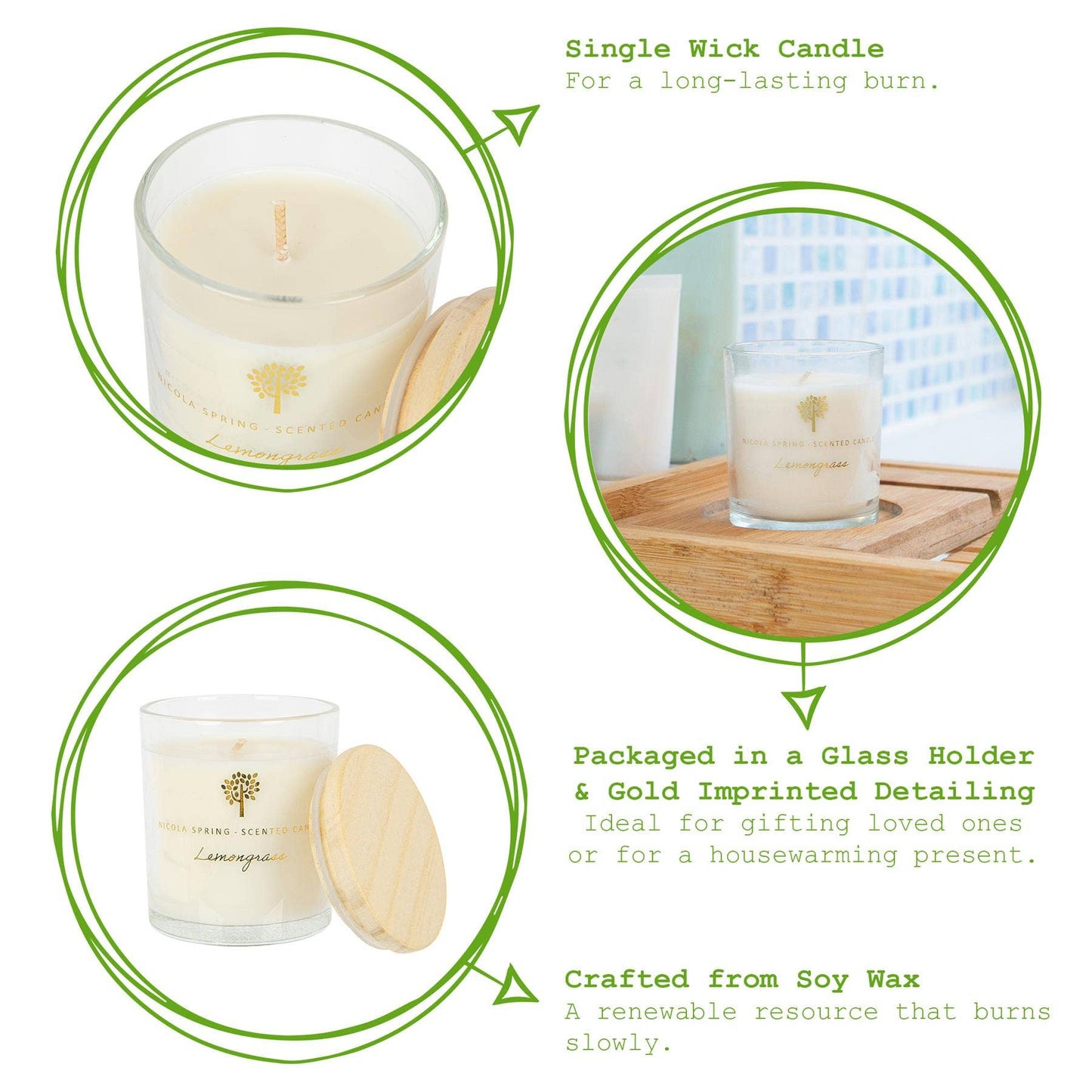 Lemongrass 130g Soy Wax Scented Candle - By Nicola Spring