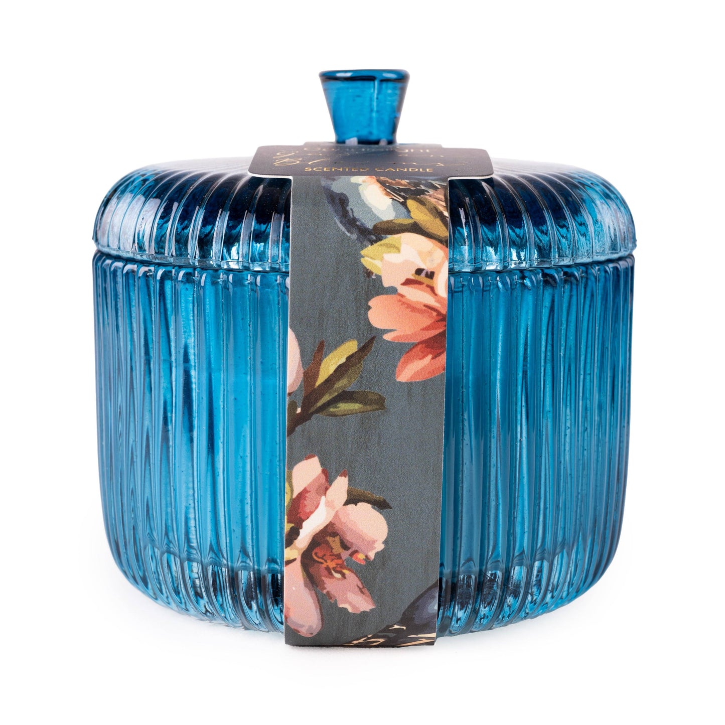 Ridged Glass Jar with Lid - Candle Garden Blue