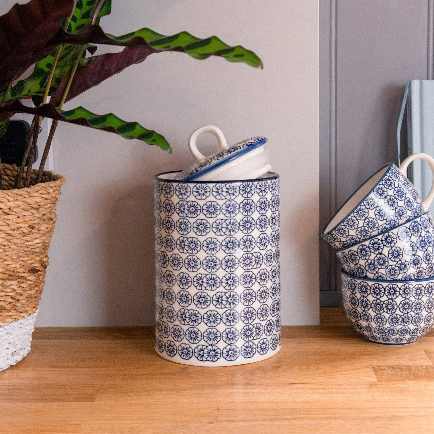 Nicola Spring Porcelain Tea Coffee Canister - Blue Flower
