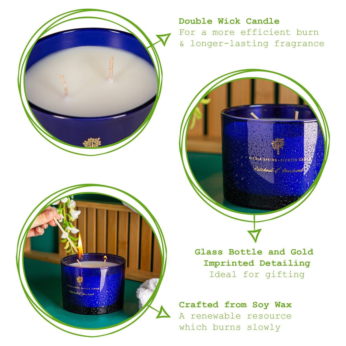 350g Double Wick Patchouli Rosewood Wax Candle Nicola Spring